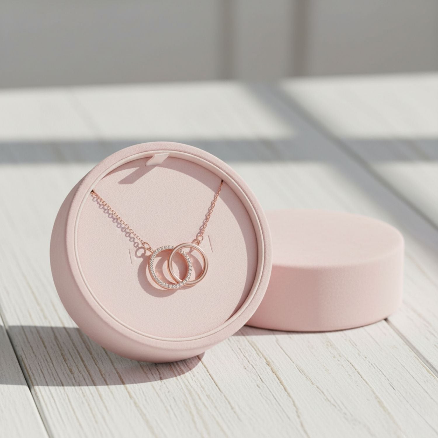 Infinity Interlocking Circles Necklace 925 Sterling Silver Rose Plated