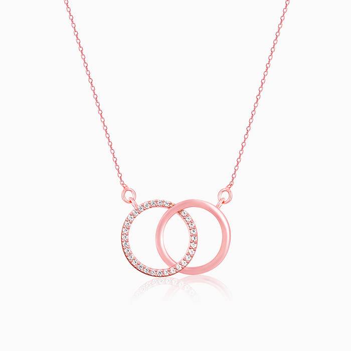 Infinity Interlocking Circles Necklace 925 Sterling Silver Rose Plated