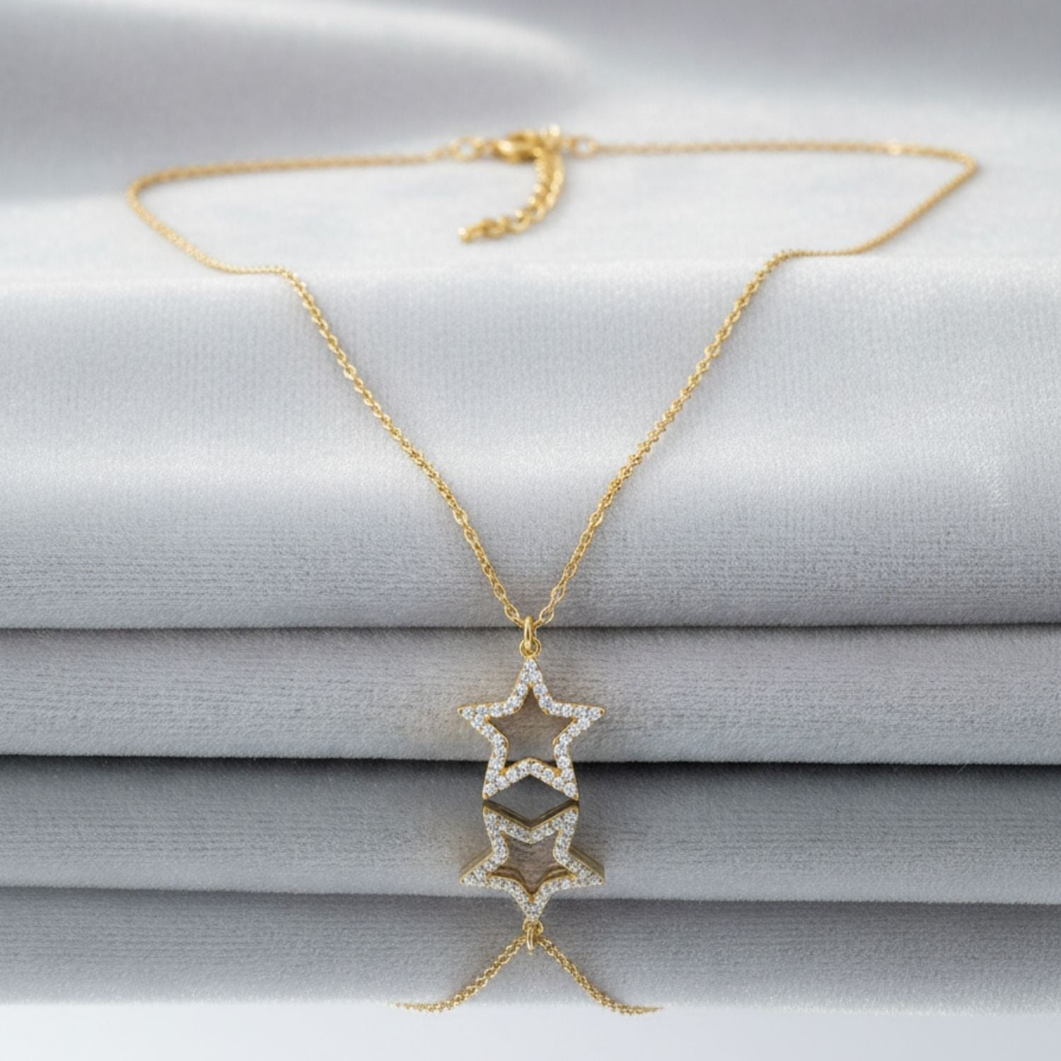 CZ Open Star Charm Necklace 925 Sterling Silver Yellow Plated