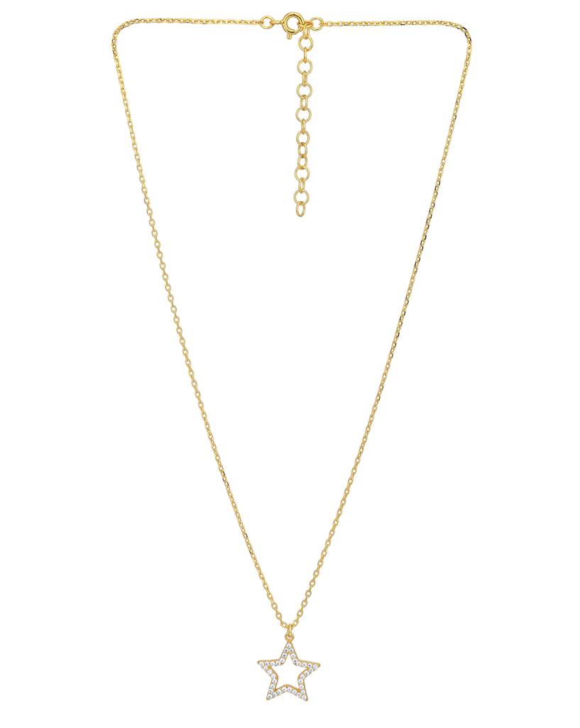 CZ Open Star Charm Necklace 925 Sterling Silver Yellow Plated