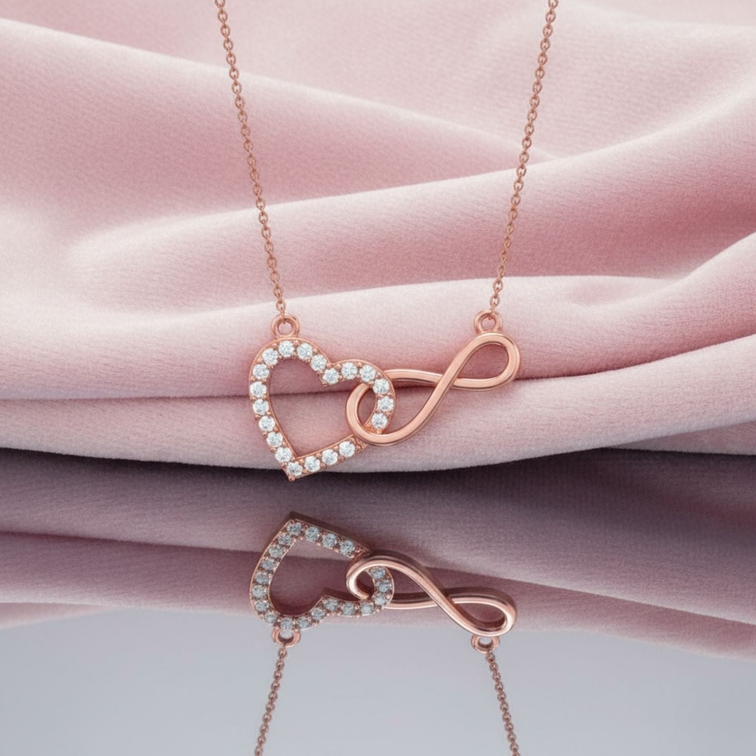 Heart Infinity Love Forever Necklace 925 Sterling Silver Rose Plated