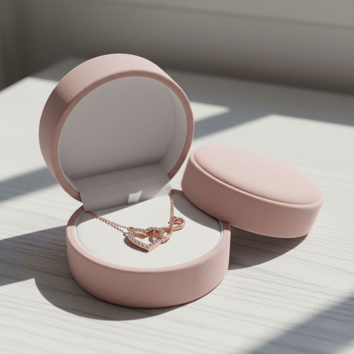 Heart Infinity Love Forever Necklace 925 Sterling Silver Rose Plated