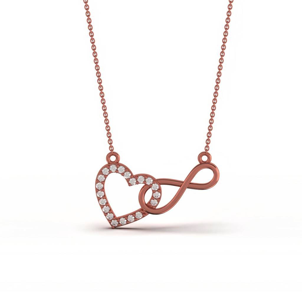 Heart Infinity Love Forever Necklace 925 Sterling Silver Rose Plated