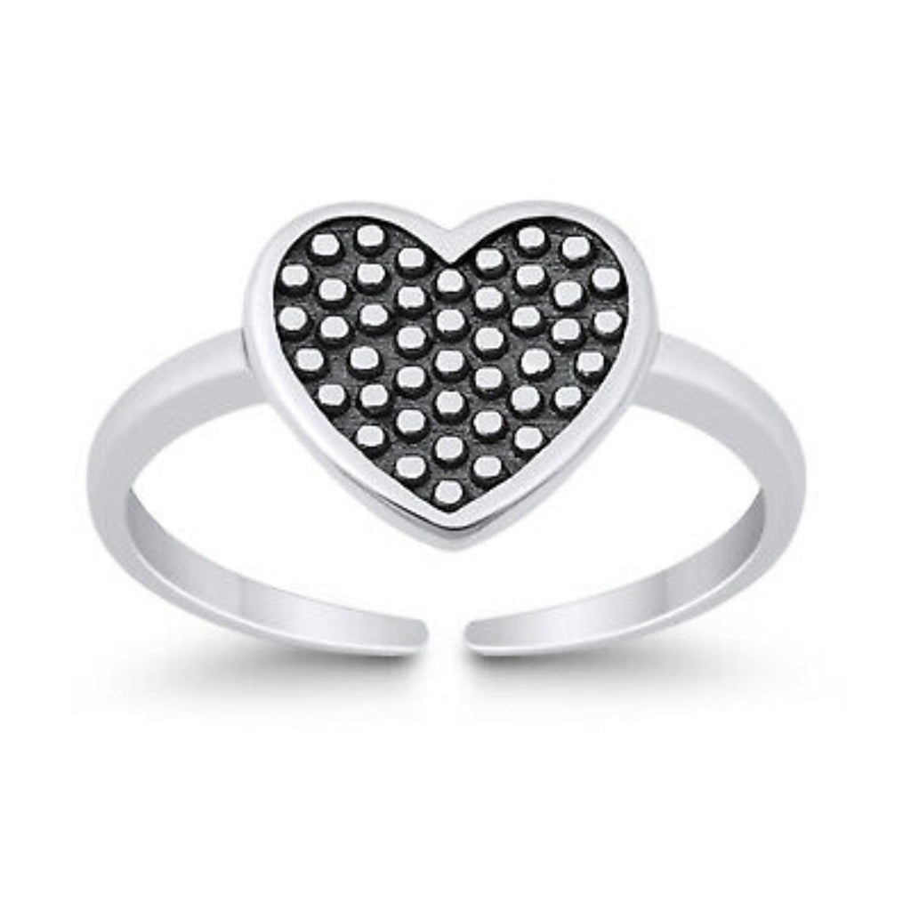 925 Sterling Silver Heart Double Toe Ring – Oxidized Heart Design Adjustable Toe Ring