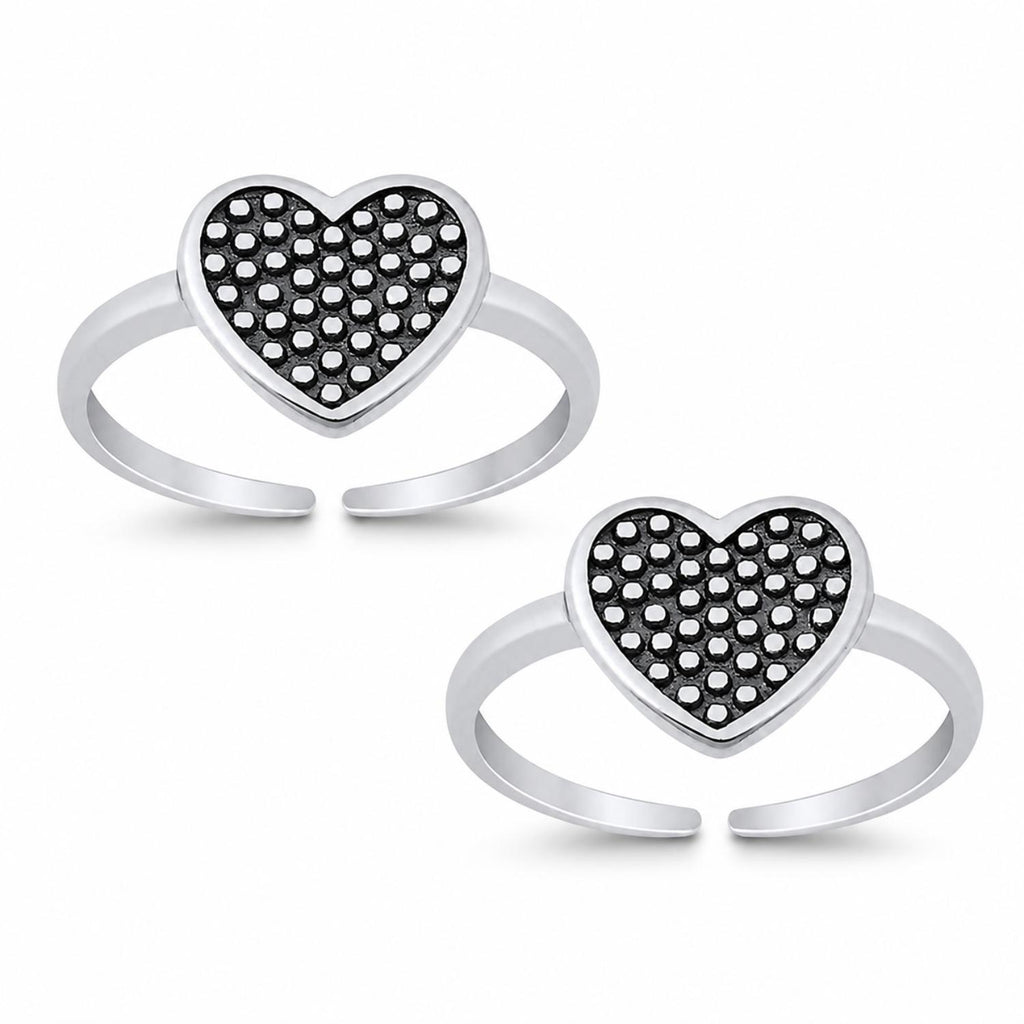 925 Sterling Silver Heart Double Toe Ring – Oxidized Heart Design Adjustable Toe Ring