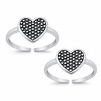 925 Sterling Silver Heart Double Toe Ring – Oxidized Heart Design Adjustable Toe Ring