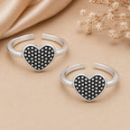 925 Sterling Silver Heart Double Toe Ring – Oxidized Heart Design Adjustable Toe Ring