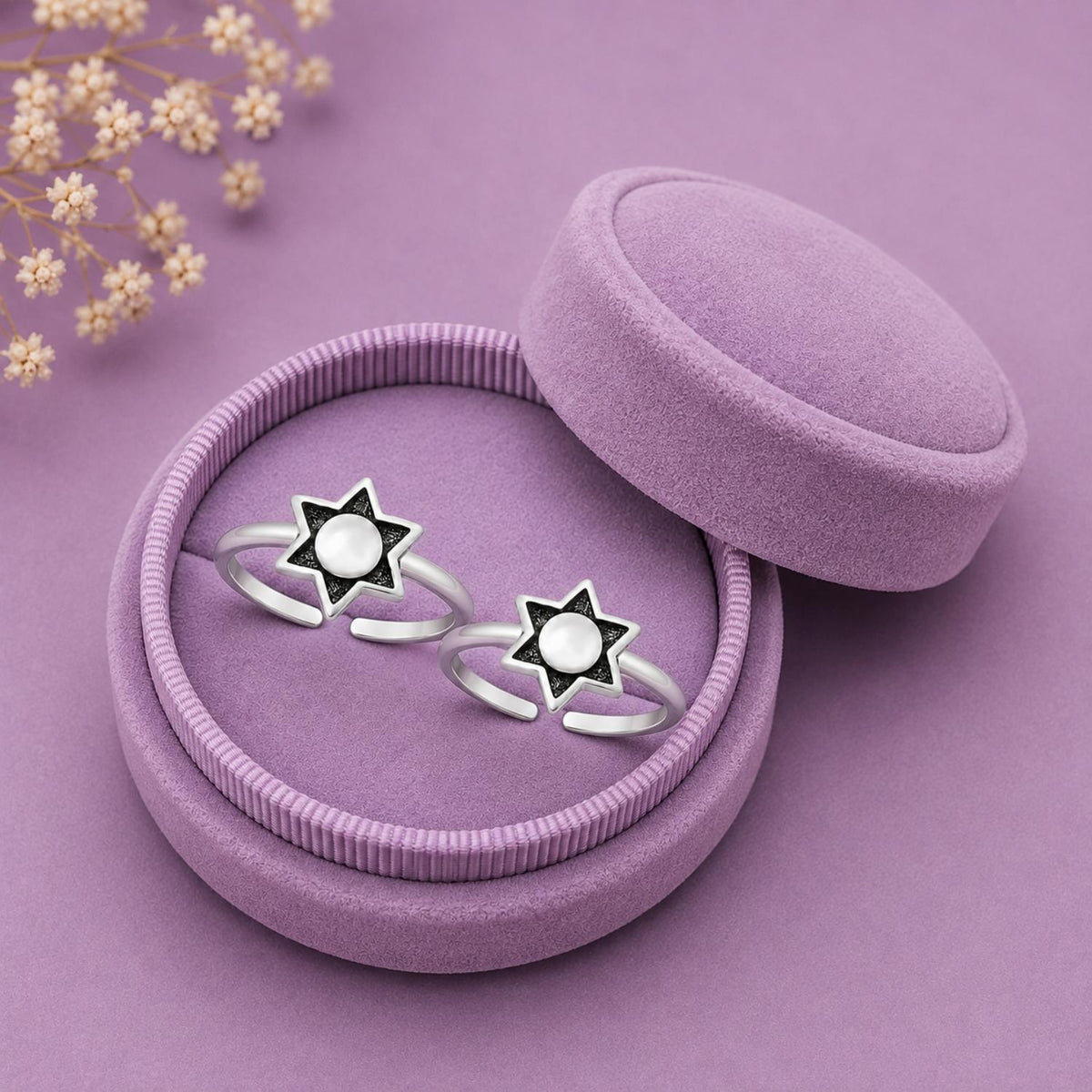 Star and Pearl Double Toe Ring – 925 Sterling Silver