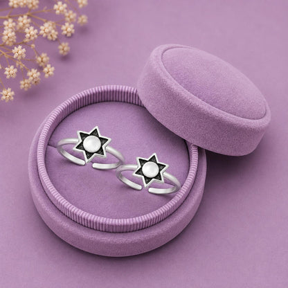 Star and Pearl Double Toe Ring – 925 Sterling Silver