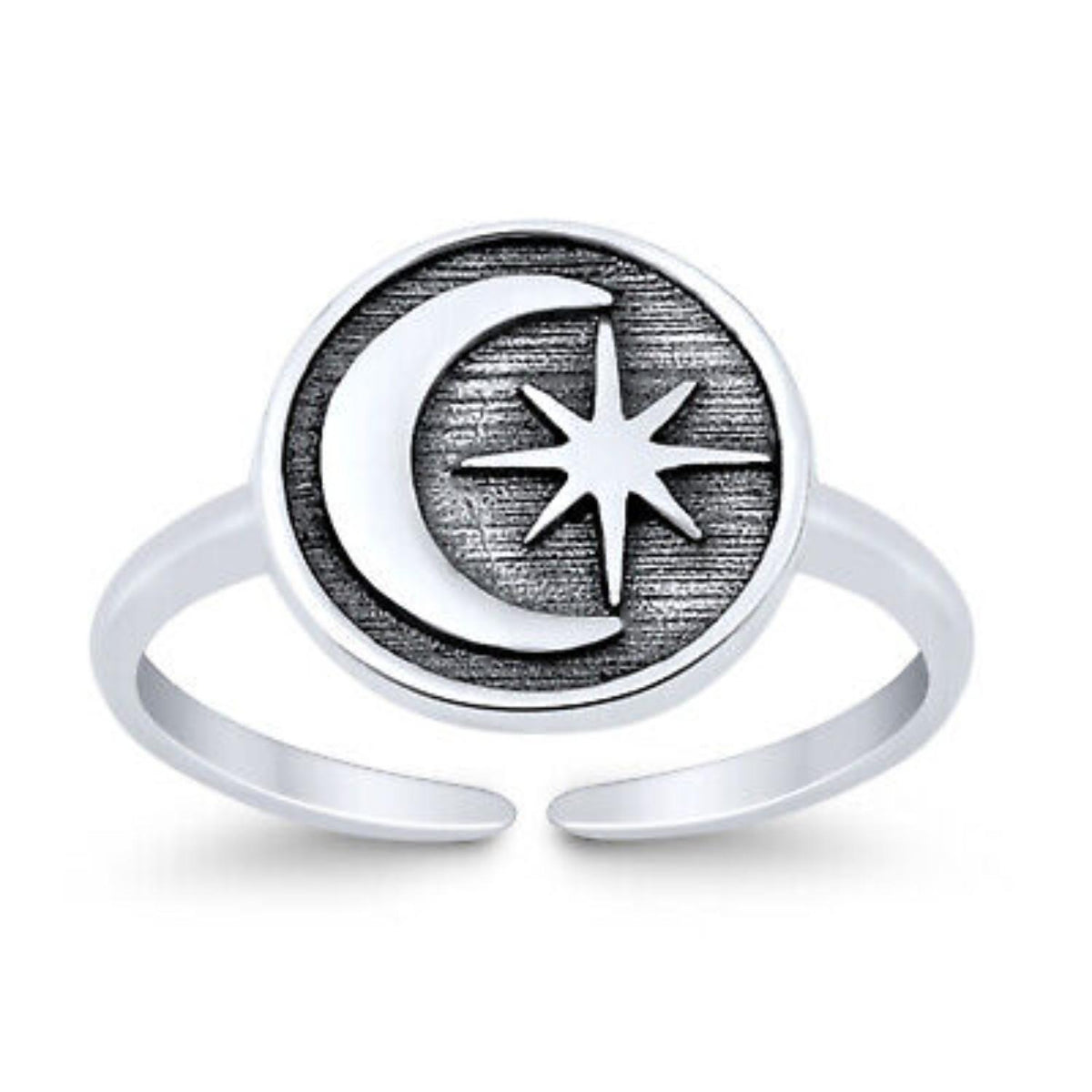 Crescent Moon and Star Double Toe Ring – 925 Sterling Silver