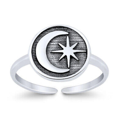 Crescent Moon and Star Double Toe Ring – 925 Sterling Silver