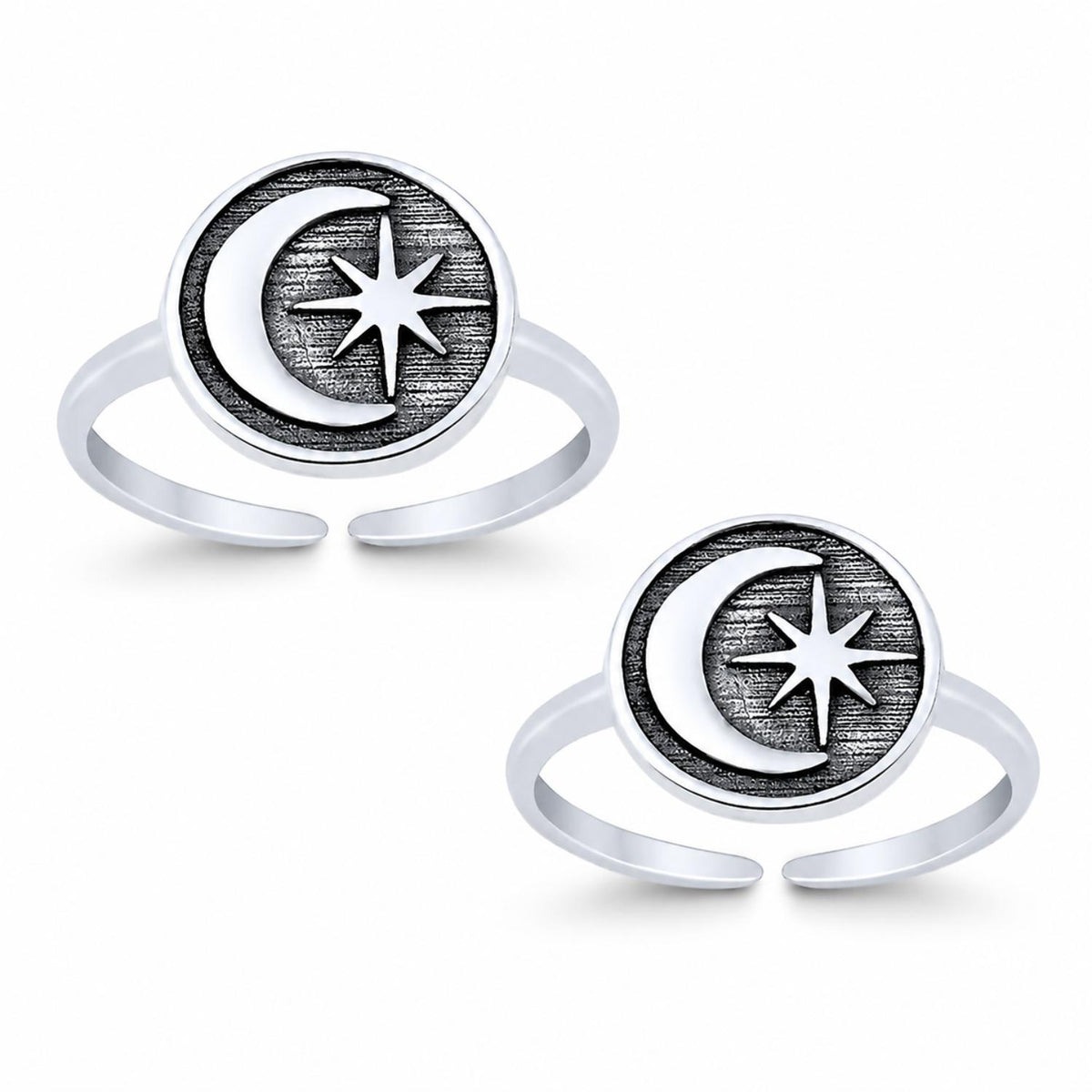 Crescent Moon and Star Double Toe Ring – 925 Sterling Silver