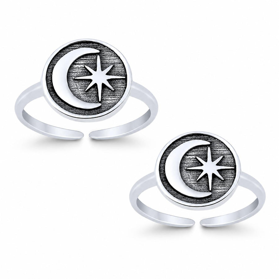 Crescent Moon and Star Double Toe Ring – 925 Sterling Silver