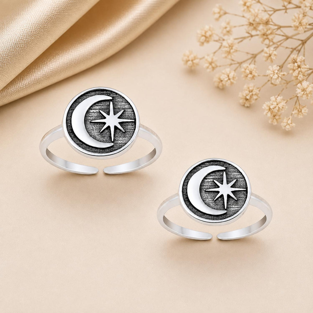 Crescent Moon and Star Double Toe Ring – 925 Sterling Silver