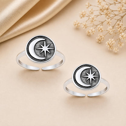Crescent Moon and Star Double Toe Ring – 925 Sterling Silver