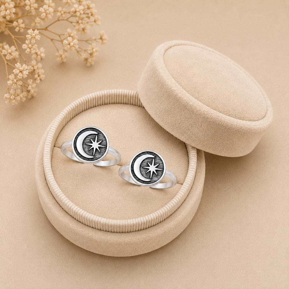 Crescent Moon and Star Double Toe Ring – 925 Sterling Silver