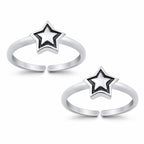 925 Sterling Silver Star Double Toe Ring – Oxidized Star Design Adjustable Toe Ring