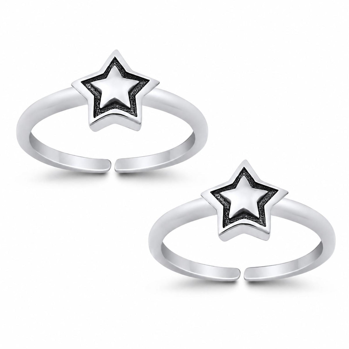 Five-Point Star Double Toe Ring – 925 Sterling Silver