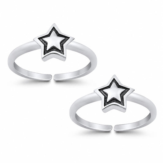 Five-Point Star Double Toe Ring – 925 Sterling Silver