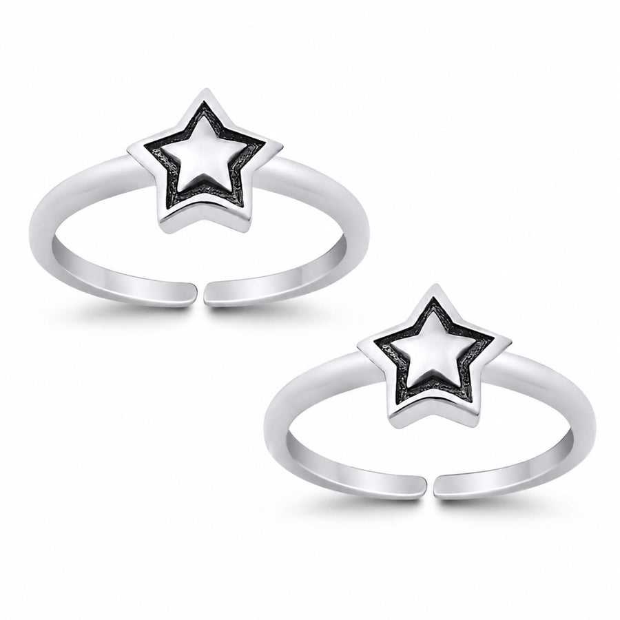 Five-Point Star Double Toe Ring – 925 Sterling Silver