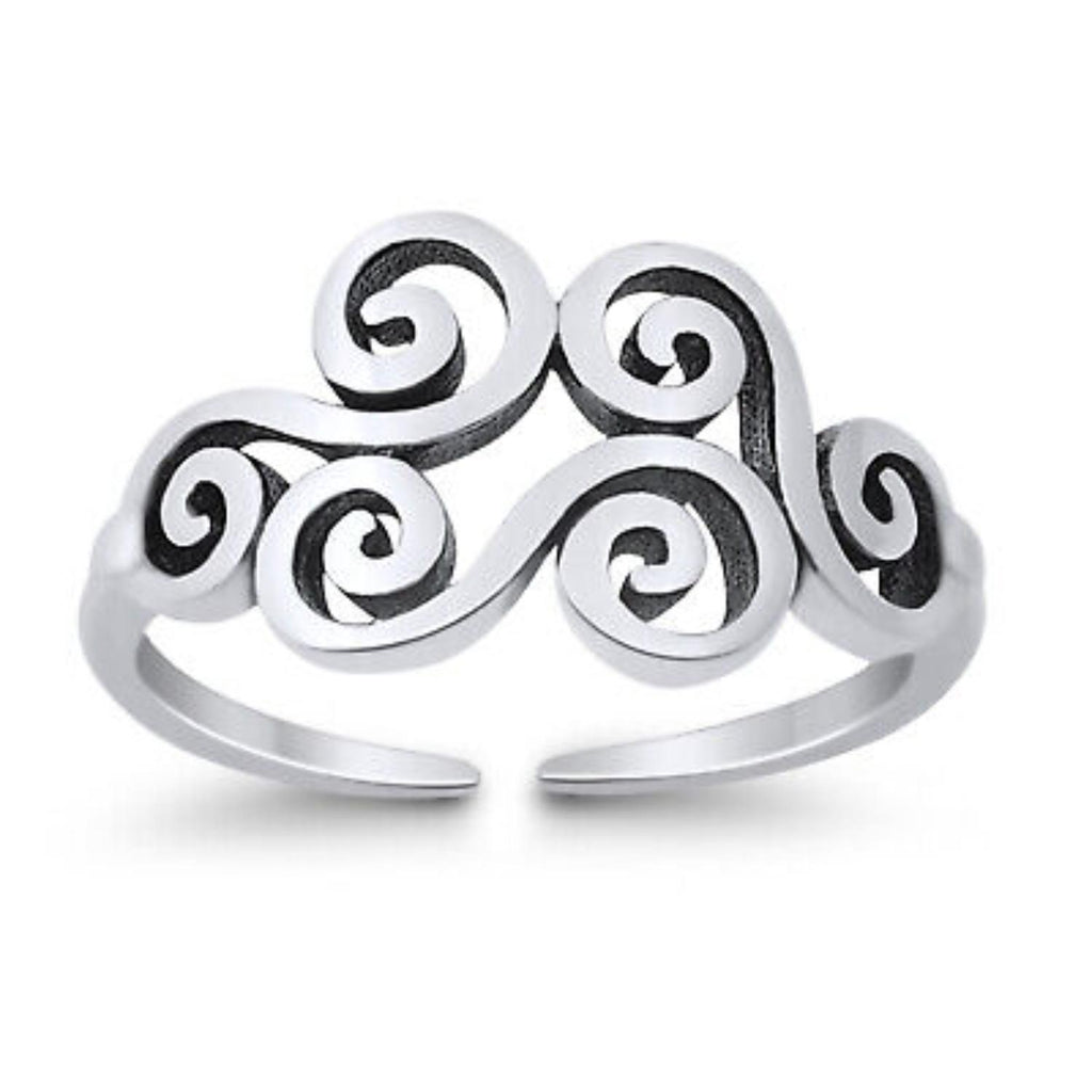 925 Sterling Silver Ornate Scroll Double Toe Ring – Oxidized Adjustable