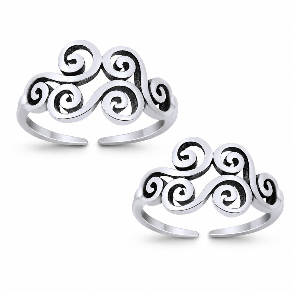 925 Sterling Silver Ornate Scroll Double Toe Ring – Oxidized Adjustable