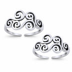 925 Sterling Silver Ornate Scroll Double Toe Ring – Oxidized Adjustable