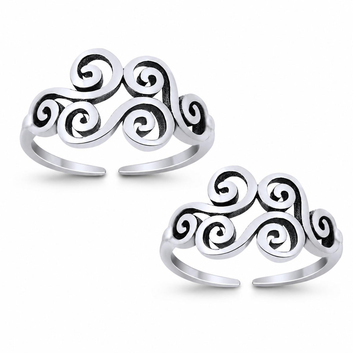Ornate Scroll Double Toe Ring – 925 Sterling Silver