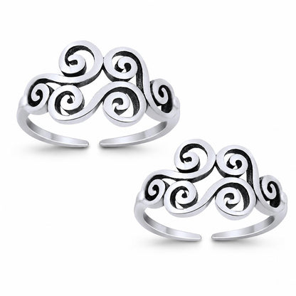 Ornate Scroll Double Toe Ring – 925 Sterling Silver