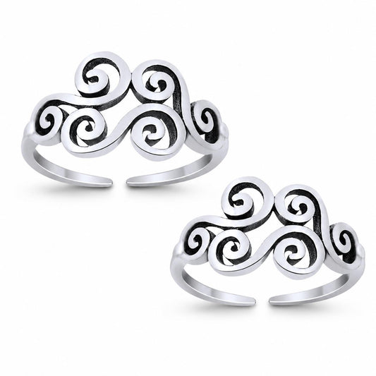 Ornate Scroll Double Toe Ring – 925 Sterling Silver