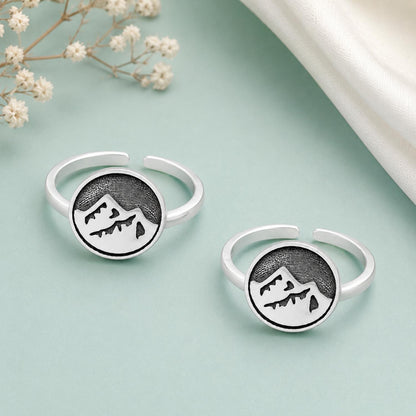 Mountain Landscape Double Toe Ring – 925 Sterling Silver