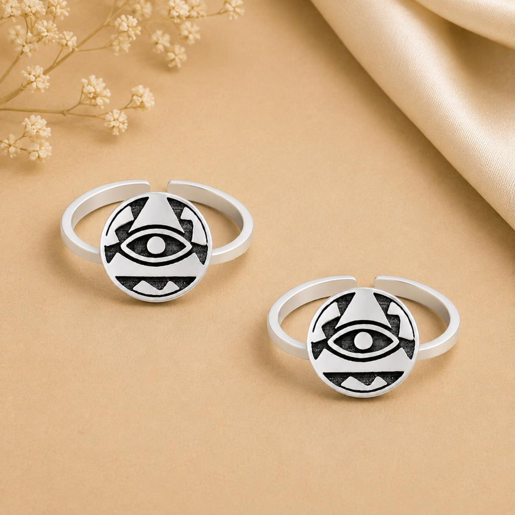 925 Sterling Silver Evil Eye Double Toe Ring – Oxidized Adjustable Toe Ring