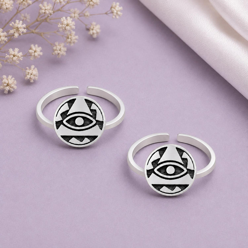 925 Sterling Silver Evil Eye Double Toe Ring – Oxidized Adjustable Toe Ring