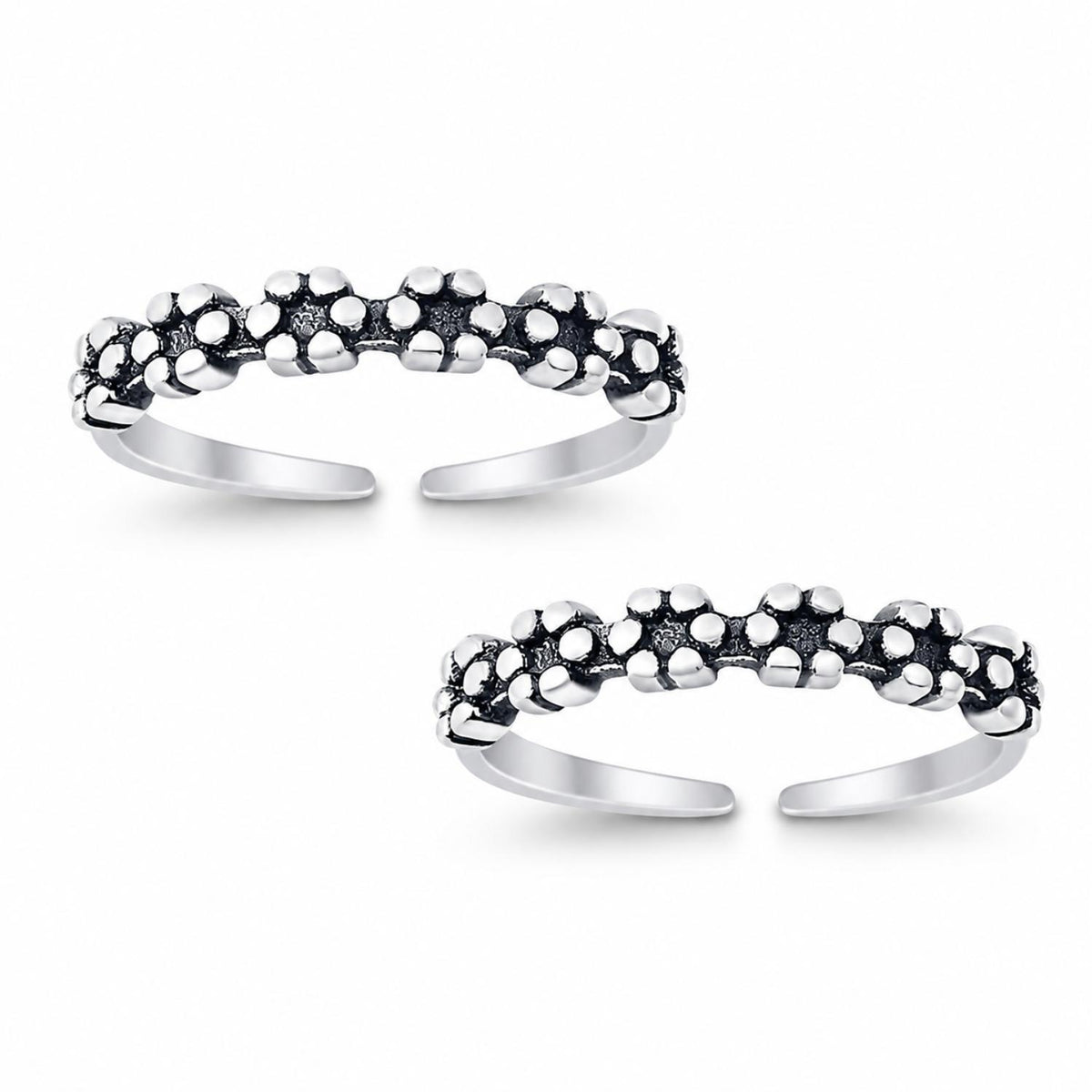 Beaded Oxidised Double Toe Ring – 925 Sterling Silver