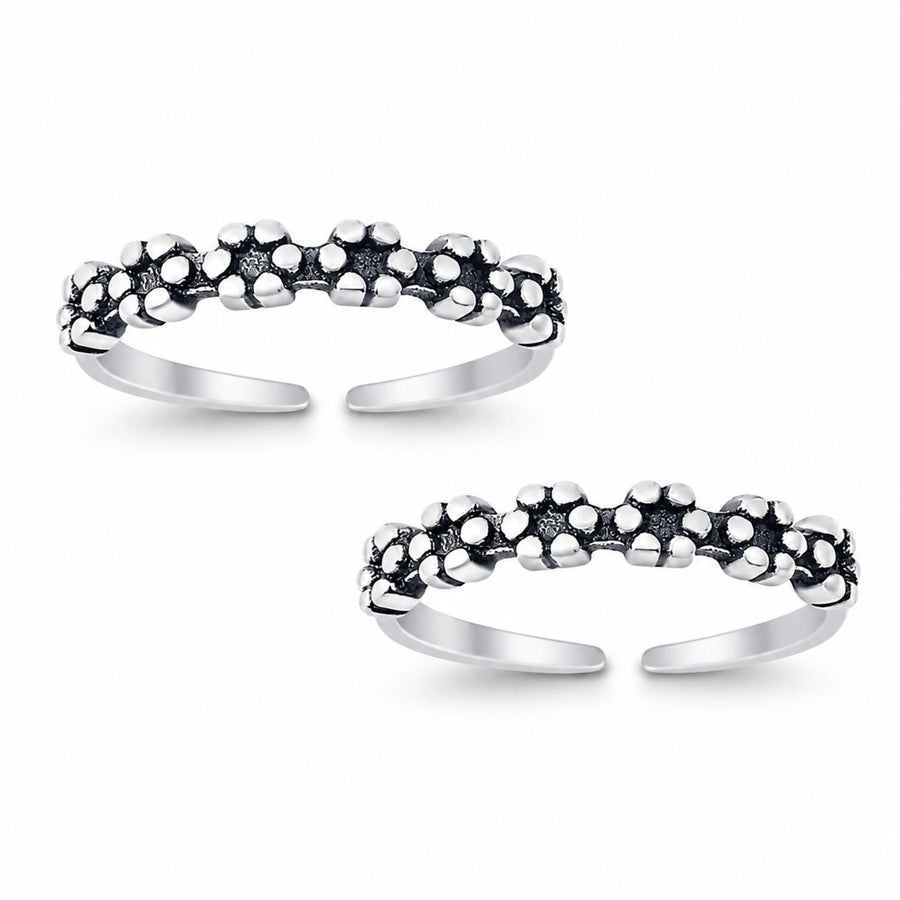 Beaded Oxidised Double Toe Ring – 925 Sterling Silver