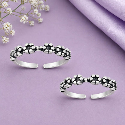 Beaded Oxidised Double Toe Ring – 925 Sterling Silver