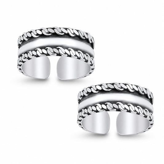 Wide Braided Double Toe Ring – 925 Sterling Silver