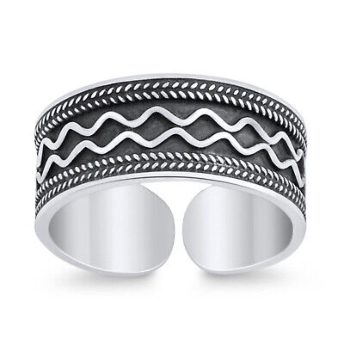 Wide Oxidised Wave and Leaf Toe Ring – 925 Sterling Silver