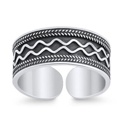 Wide Oxidised Wave and Leaf Toe Ring – 925 Sterling Silver