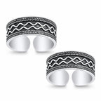 925 Sterling Silver Oxidized Wide Toe Ring – Wave & Leaf Pattern Adjustable Band