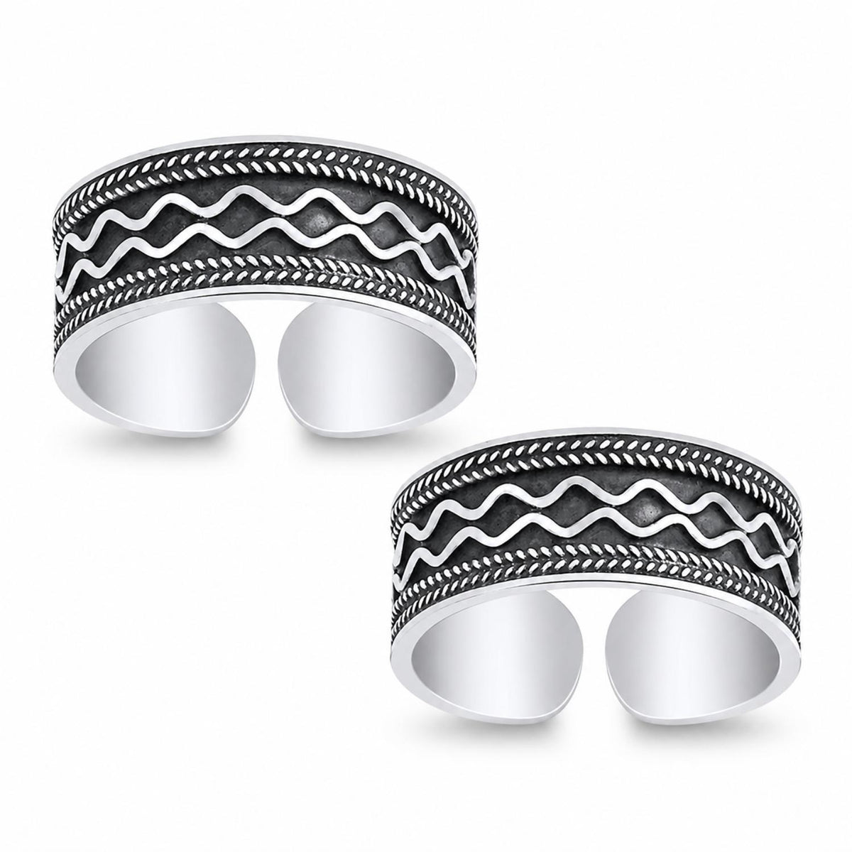 Wide Oxidised Wave and Leaf Toe Ring – 925 Sterling Silver