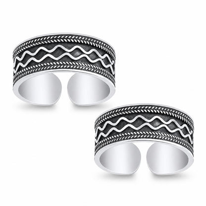 Wide Oxidised Wave and Leaf Toe Ring – 925 Sterling Silver