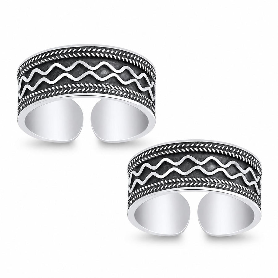 Wide Oxidised Wave and Leaf Toe Ring – 925 Sterling Silver