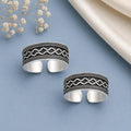 925 Sterling Silver Oxidized Wide Toe Ring – Wave & Leaf Pattern Adjustable Band
