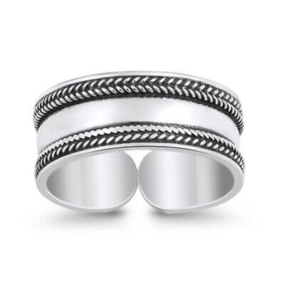 Wide Oxidised Leaf Border Toe Ring – 925 Sterling Silver