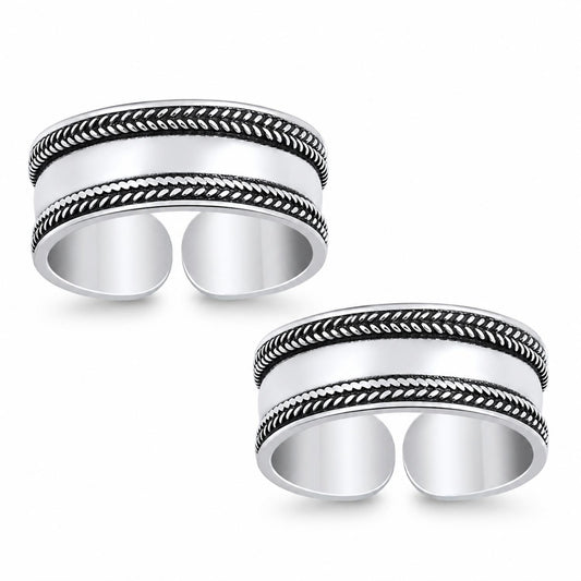 Wide Oxidised Leaf Border Toe Ring – 925 Sterling Silver