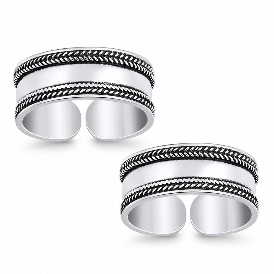 Wide Oxidised Leaf Border Toe Ring – 925 Sterling Silver