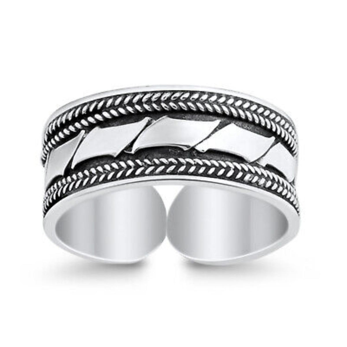 Wide Oxidised Geometric Toe Ring – 925 Sterling Silver