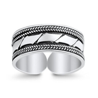 Wide Oxidised Geometric Toe Ring – 925 Sterling Silver