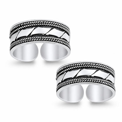 Wide Oxidised Geometric Toe Ring – 925 Sterling Silver